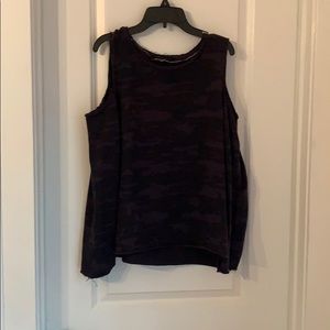 navy camo open shoulder top!